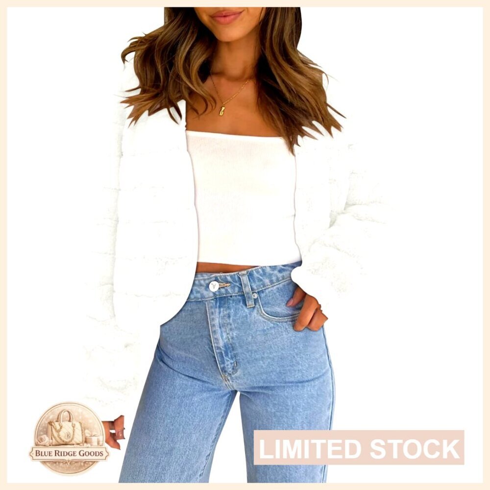 Faux Fur Cropped Jacket Long Sleeve Shaggy Warm Outerwear
